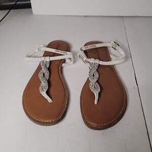 Stylish Fade Glory White Braided Rhinestone Sandals - Size 10